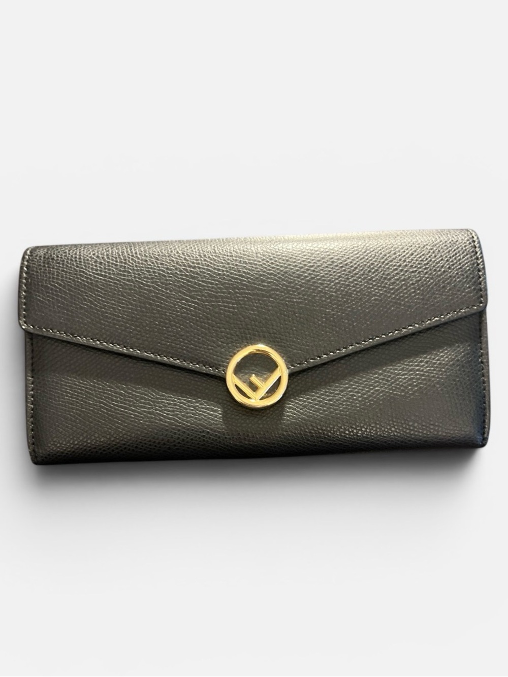 Fendi Gray Leather Continental Wallet with Gold Logo
